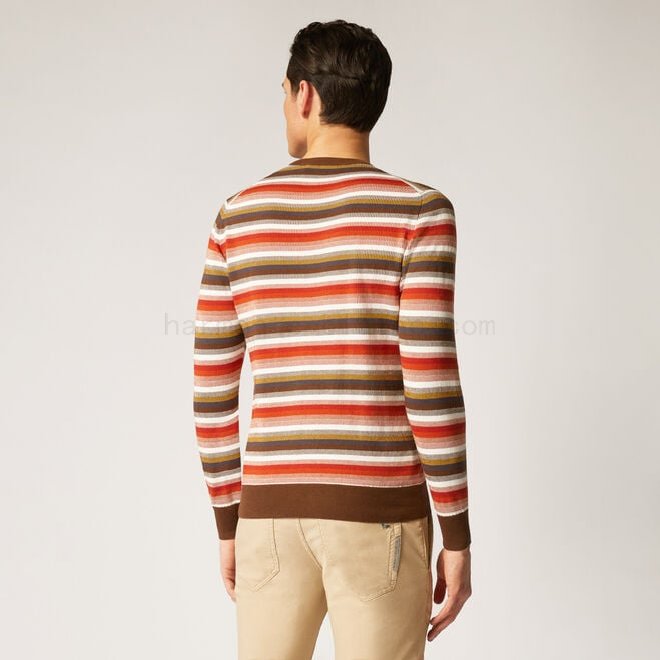 Economiche Crew-neck striped cotton pullover F08511-0784 Negozio Online
