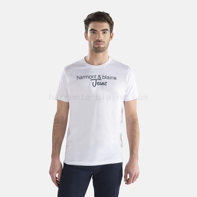 T-shirt in cotone con scritta a contrasto F08511-0935 70% Di Sconto