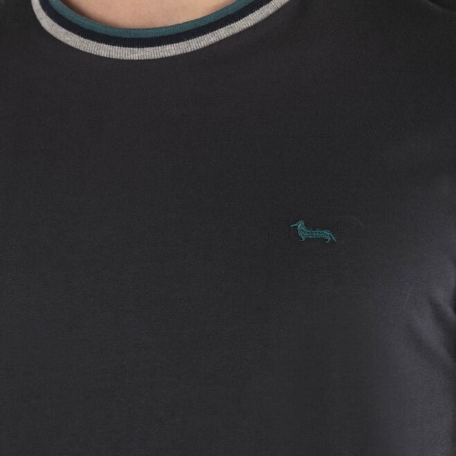 A Prezzi Outlet T-shirt in cotone con collo e orli rigati F08511-0963 harmont & blaine negozi
