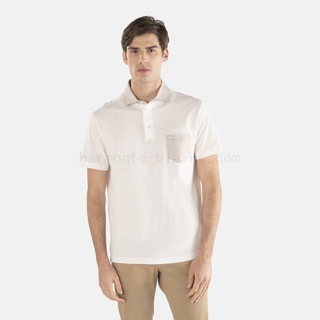(image for) Polo shirt with contrasting collar and breast pocket F08511-0679 harmont & blaine outlet
